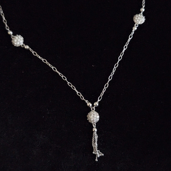 Diamond Cut Sterling Silver and Crystal Necklace - Picture 2 of 3